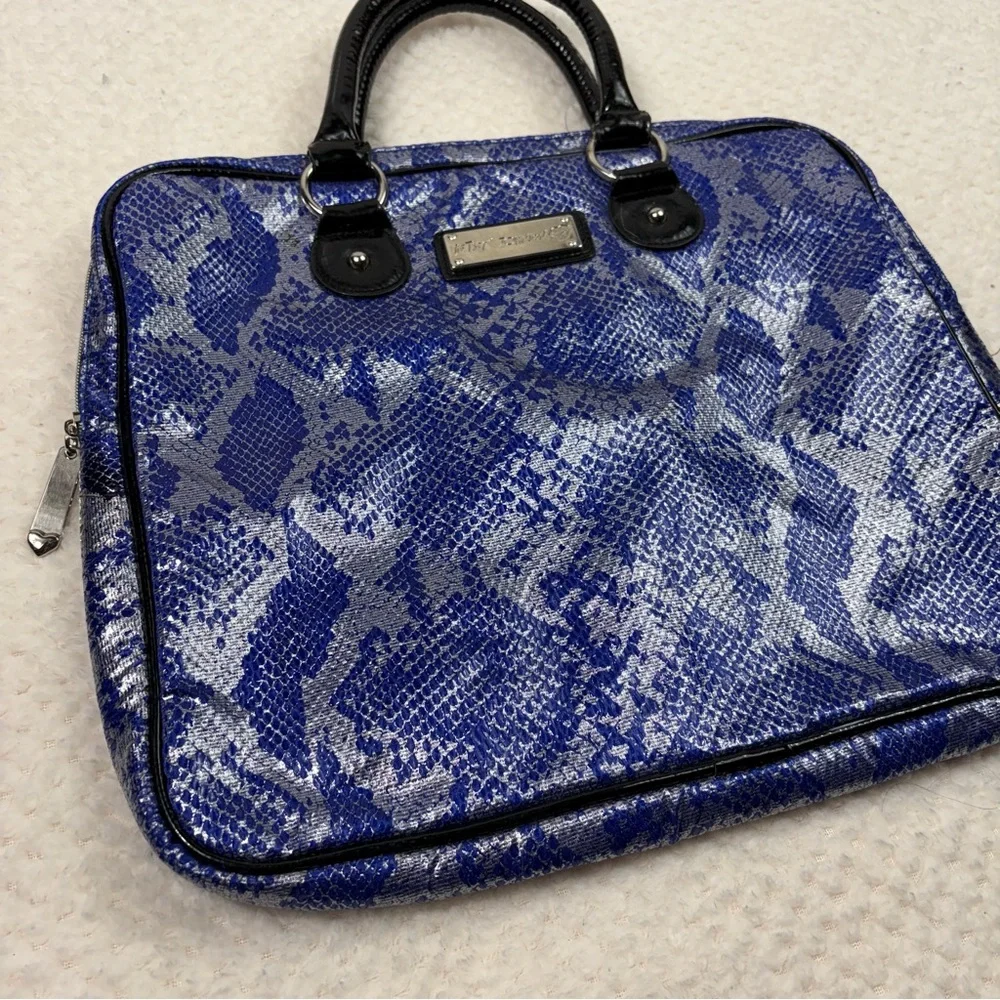 Betsey Johnson Blue Silver Metallic Snakeskin Printed Laptop Briefcase Bag